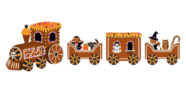Halloween Gingerbread Train Candies Cookies — Stock Vector