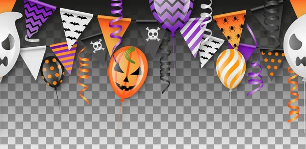 Estandarte Sin Costura Halloween Con Globos Banderines Serpentinas — Vector de stock