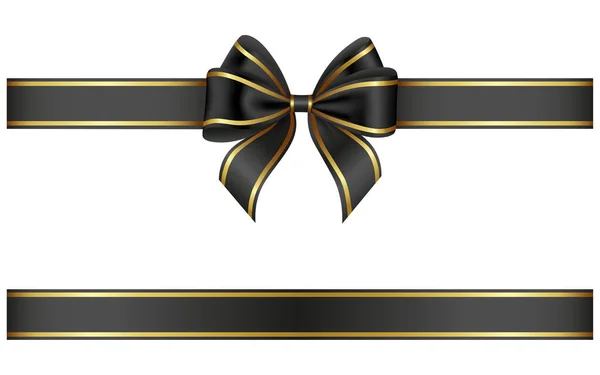 黑色缎带和带有金牙的弓 — 图库矢量图片