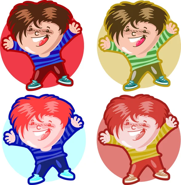 mutlu çocuk komik karikatür vektör çizim. dört renk çeşitleri. 