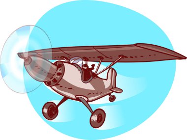 karikatür tarzı vektör çizim uçan tek pervaneli uçak