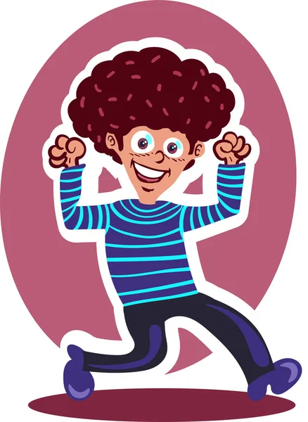 karikatür mutlu çocuk ve gülümseyen, silah neşeli şekil düz stil vektör çizim kaldırdı