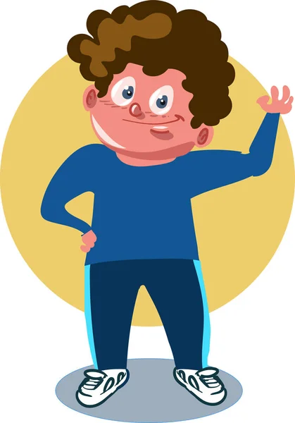 karikatür mutlu çocuk ve gülümseyen, kol, neşeli şekil düz stil vektör çizim kaldırdı