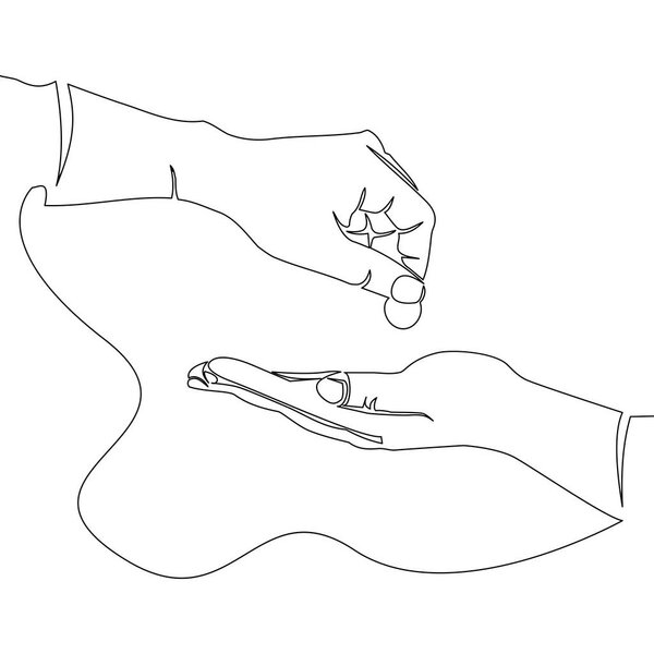 Helping hand concept. Gesture, sign give alms Isolated line illustration on white background continuous line drawing