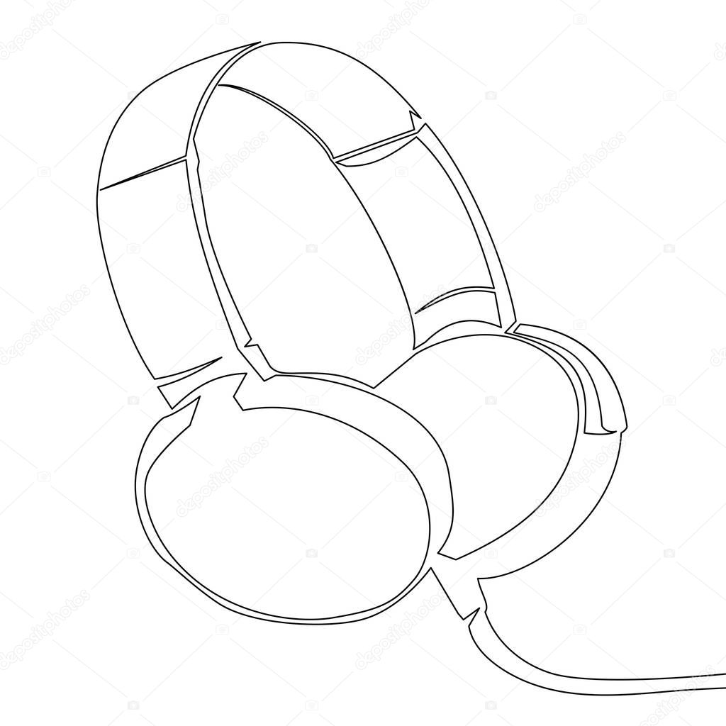 Continuous One line headphones. Hand drawn vector illustration.