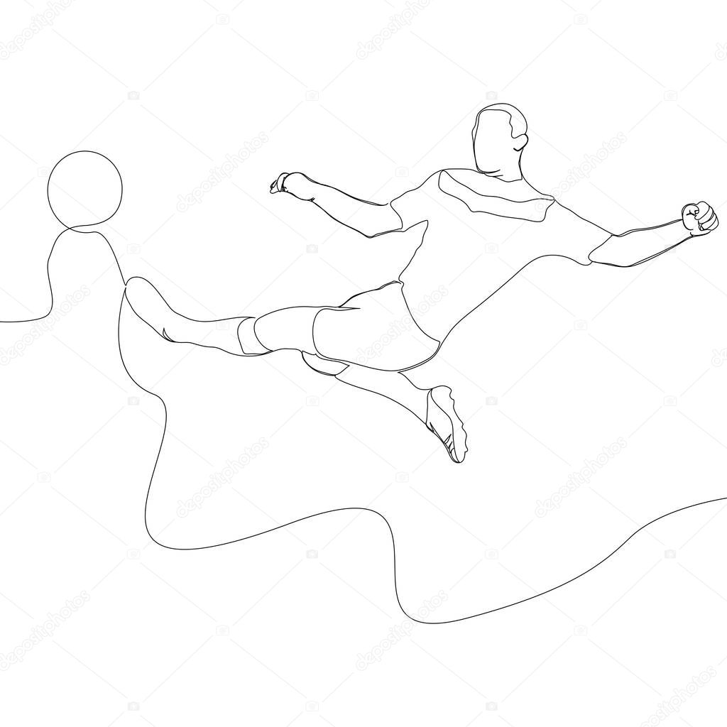 Continuous Line Drawing One Line Drawing of Soccer Player kicking a ball vector illustration.