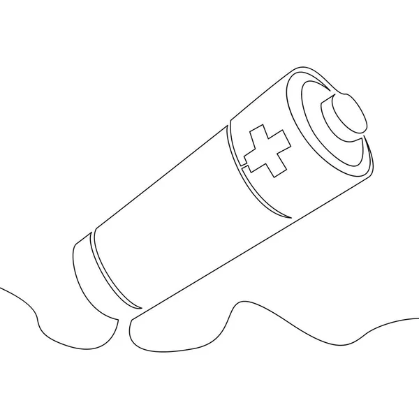 連続的にライン描画バッテリ アイコン 白い背景の上の単一のアウトライン シンボル黒のアウトライン ピクトグラム — ストックベクタ
