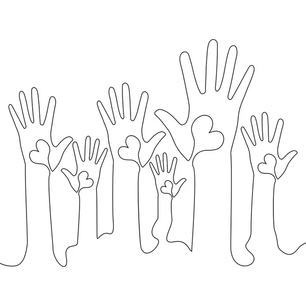 Kalpler sürekli bir satır elle. Yükseltilmiş eller vektör kavramı gönüllü