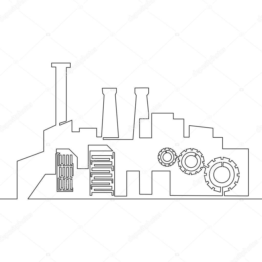 Continuous one line factory concept vector illustration Isolated on white background.