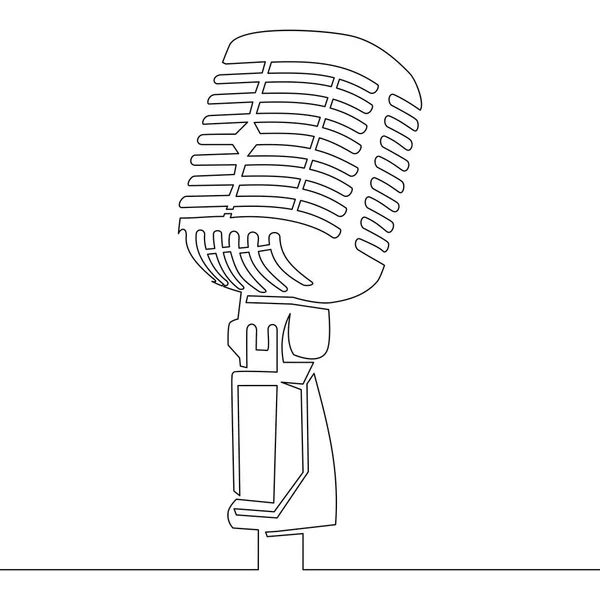 Microphone Rétro Ligne Continue Isolé Sur Fond Blanc Illustration Vectorielle — Image vectorielle