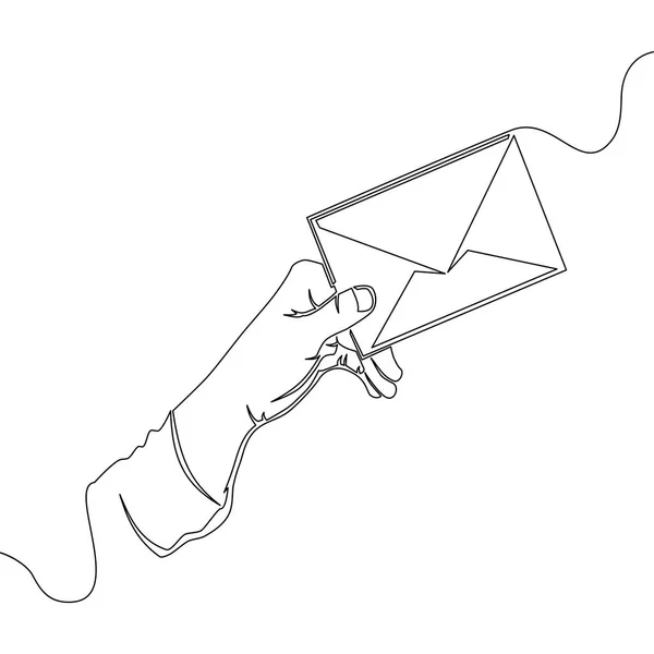 Χέρι Μία Συνεχή Γραμμικό Σχέδιο Επιστολή Εικονίδιο Που Απομονώνονται Λευκό — Διανυσματικό Αρχείο