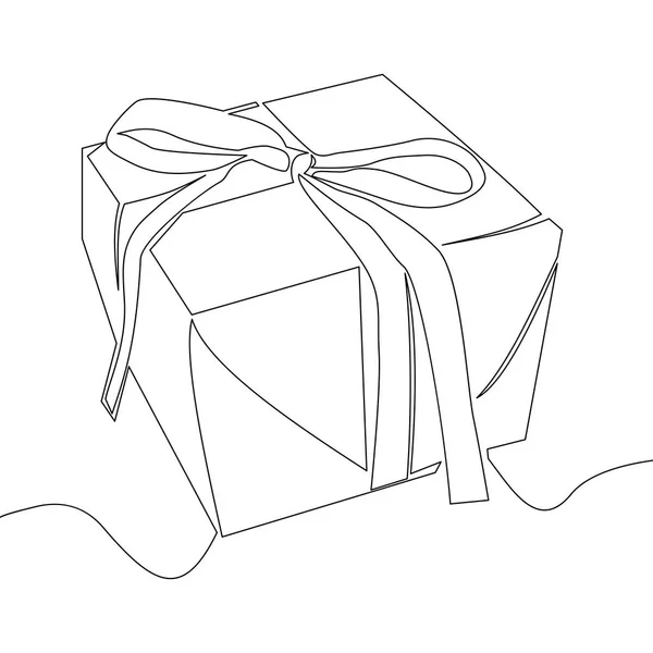 Hediye kutusu kavramı vektör çizim Isolated beyaz arka planda sürekli çizgi çizme.