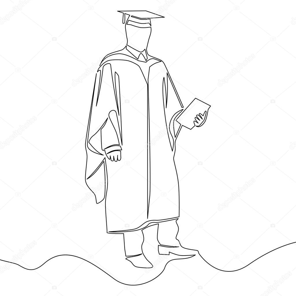 One continuous line drawing of graduation student concept Vector illustration