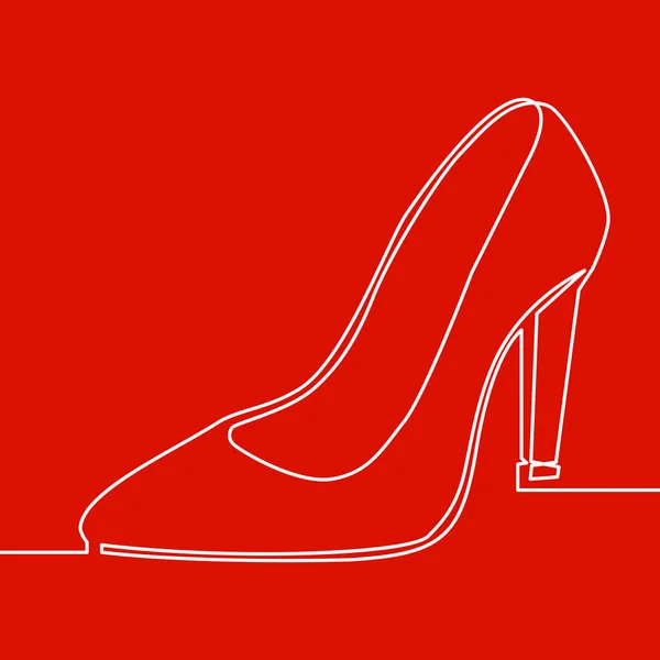 连续一线图画夫人高脚跟鞋子细线图标在红色背景上 — 图库矢量图片