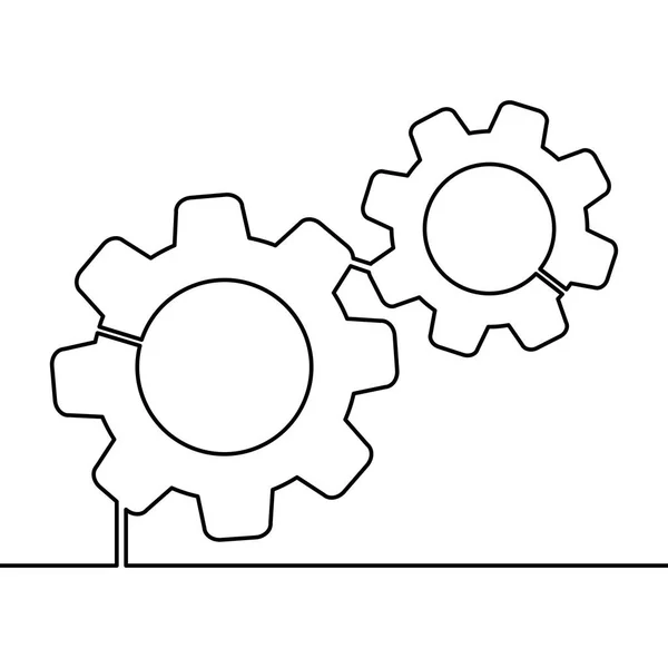 Línea Continua Engranajes Sobre Fondo Blanco Dibujo Una Sola Línea — Vector de stock