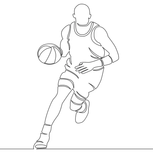 Disegno Linea Continua Del Giocatore Basket Con Illustrazione Palla Vettoriale — Vettoriale Stock