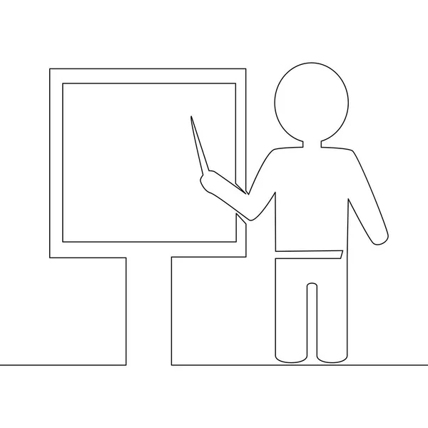 家庭教師の つの連続的な線画黒板行アイコン ベクトル図を指して — ストックベクタ