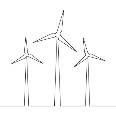 Rüzgar türbini alternatif enerji sürekli bir çizgi çizilir. Ekoloji ve vektör çizim doğanın korunması kavramı sembolü