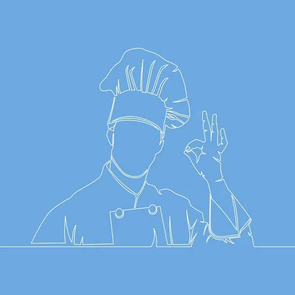 Desenho Linha Contínua Cozinheiro Mostrando Sinal Vetor Ilustração Isolado Fundo —  Vetores de Stock