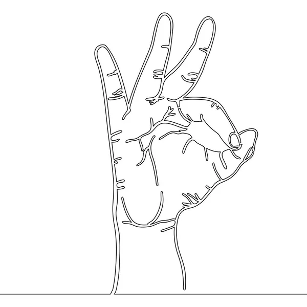 Kontinuierliche Linienzeichnung Des Handsymbols Okay Vektor Illustration — Stockvektor