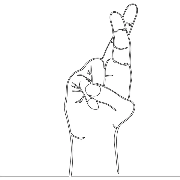Непрерывная Линия Нарисованная Пальцами Скрещенными Белом Фоне Векторная Иллюстрация — стоковый вектор