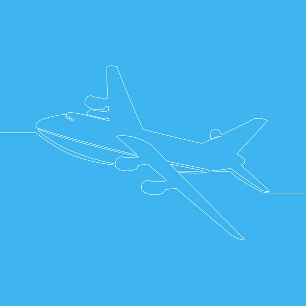连续一线画飞机现代简约样式向量例证在蓝色背景被隔绝了 — 图库矢量图片