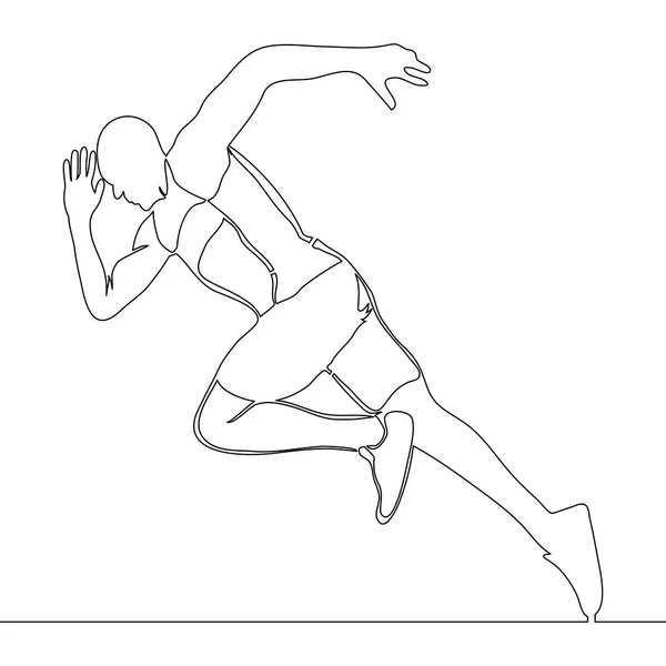 Dibujo Continuo Una Línea Atleta Corriendo Rápido Vector Ilustración — Vector de stock