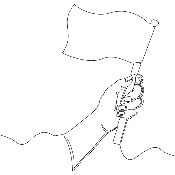 Kontinuierliche Linienzeichnung Hand Hält Flaggenvektor Illustration — Stockvektor