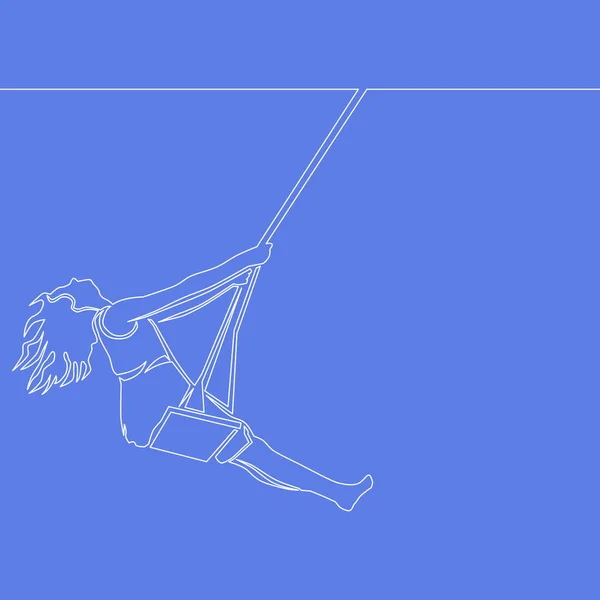 Línea Continua Dibujo Chica Balanceo Swing Vector Ilustración — Vector de stock