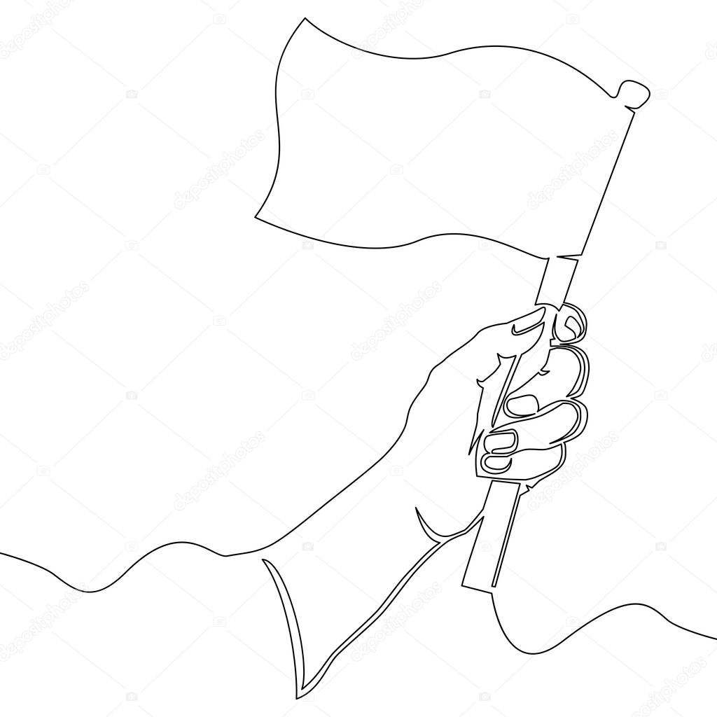 Continuous line drawing Hand Holding Flag Vector Illustration