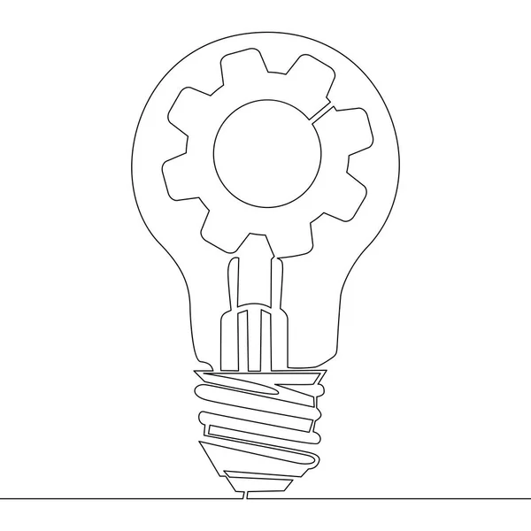 Kontinuierliche Linie Zeichnung Glühbirne Mit Zahnrad Zahnrad Idee Symbol Vektor — Stockvektor