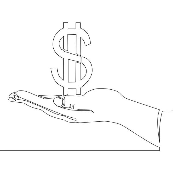 Desenho Contínuo Uma Linha Mão Segurar Sinal Dólar Ilustração Vetor — Vetor de Stock
