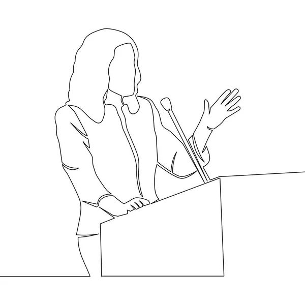 bir tek satır konuşurken sürekli çizgi çizme iş sunu kadın eğitmen karakter siyaset hoparlör, iş coach kitleye önce siyasi toplantı konuşma konuşma çizilmiş