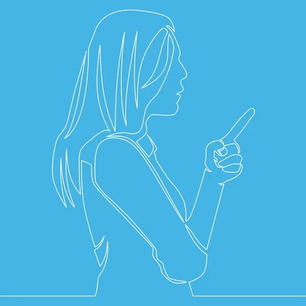 Ciągła Linia Rysunek Stojący Kobieta Wskazując Palcem Wektor Ilustracja Koncepcja — Wektor stockowy