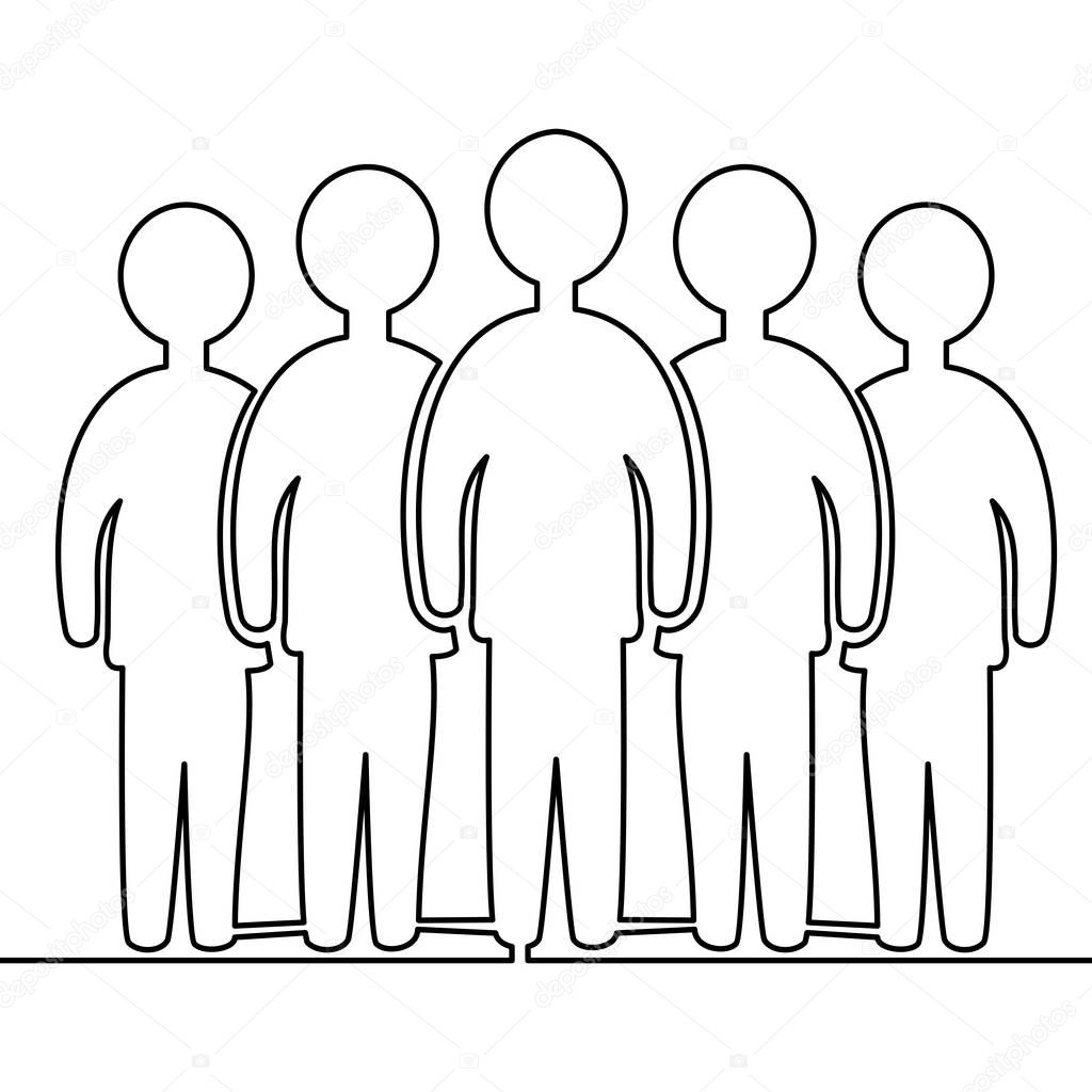 continuous line drawing of team members standing together vector illustration concept