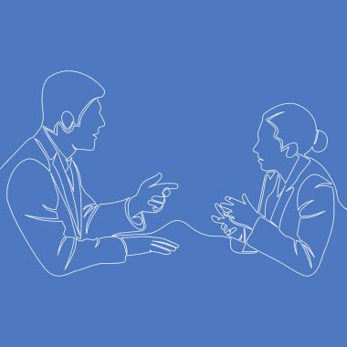 Erkek ve kadın iş vektör illüstrasyon kavramı tartışmaya sürekli çizgi çizme