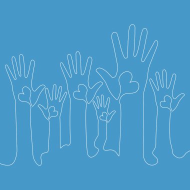 Sürekli bir çizgi vektör kavramı gönüllü kalpler yükseltilmiş ellerle eller