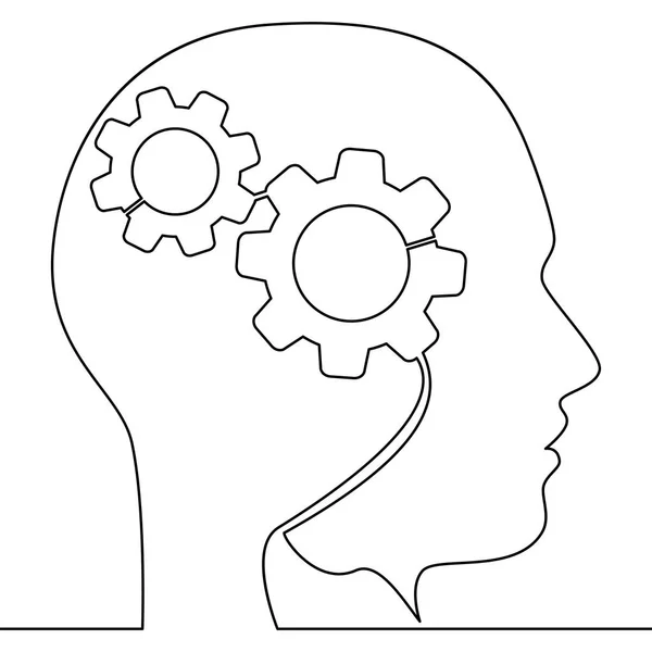 Sürekli bir çizgi ile vites vektör illüstrasyon kavramı içinde bir insan kafası