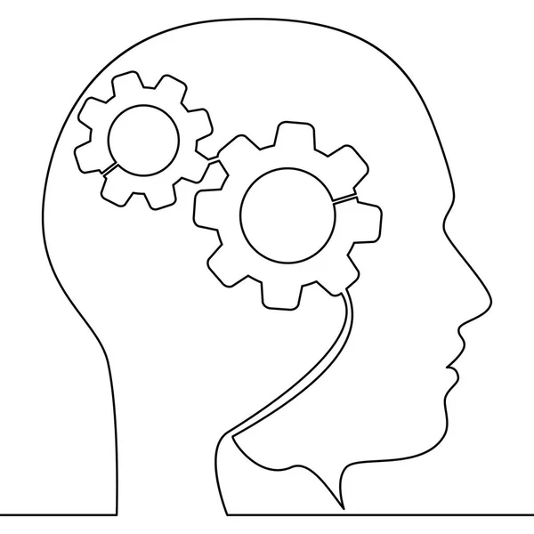 Uma Linha Contínua Cabeça Homem Com Engrenagens Dentro Conceito Ilustração —  Vetores de Stock