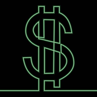Sürekli bir çizgi çizme dolar işareti neon etkisi vektör illüstrasyon kavramı
