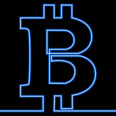 Tek sürekli çizgi sanat bitcoin parlak neon vektör illüstrasyon kavramı