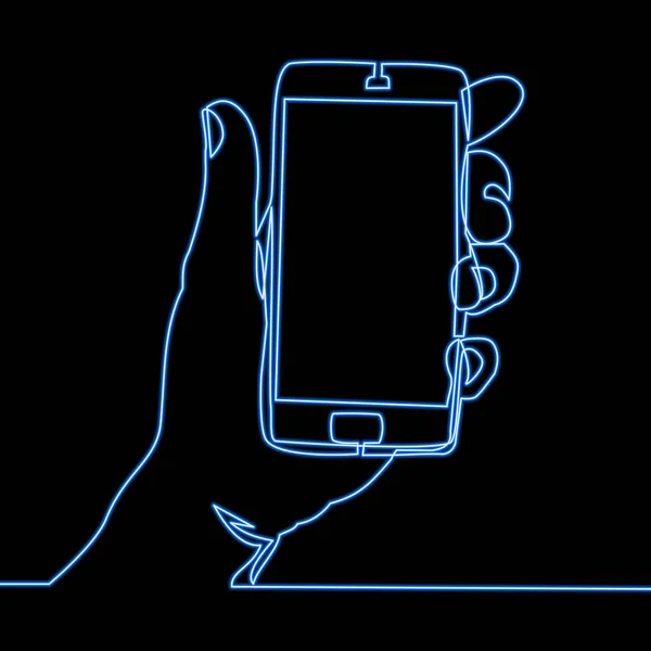 Única Linha Contínua Mão Segurando Smartphone Telefone Móvel Tela Sensível — Vetor de Stock