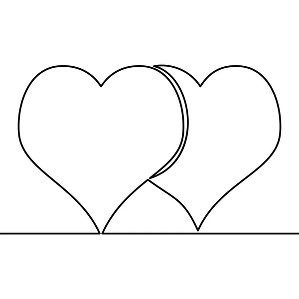 Continuous Line Drawing Two Hearts Black White Vector Illustration Concept — Stock Vector