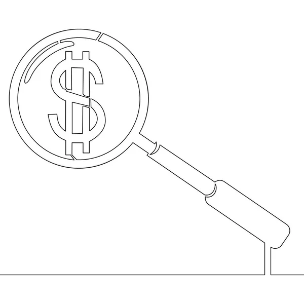 连续一行放大镜和美元概念 — 图库矢量图片