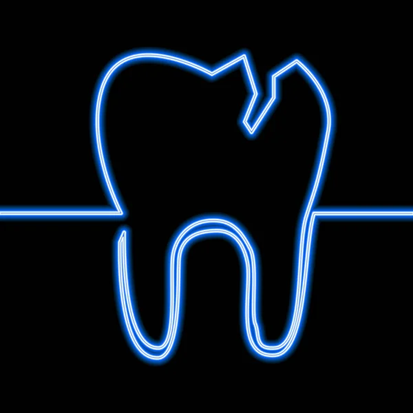 シングルライン人間の歯ネオングローベクトルコンセプト — ストックベクタ