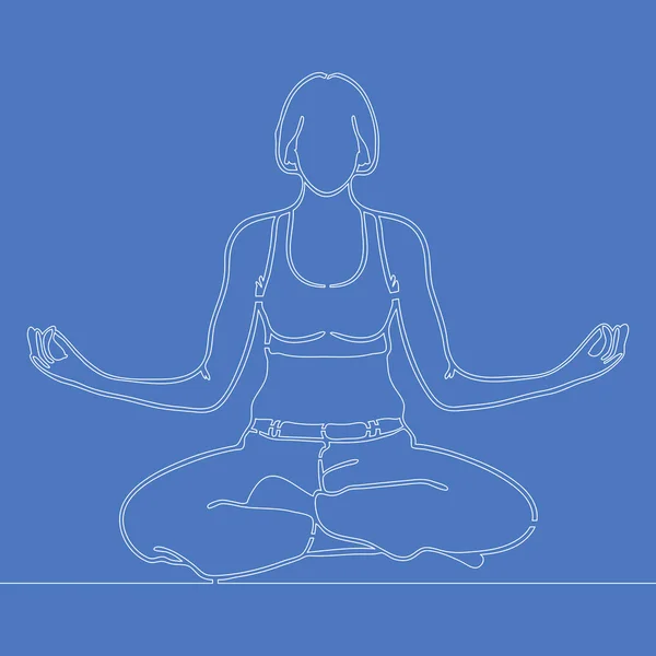 Continuous line drawing Girl in meditation concept — Stock Vector