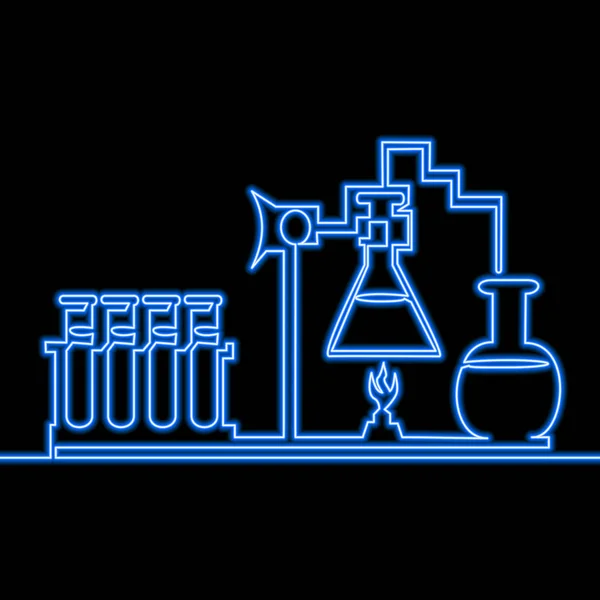 Doorlopende lijntekening chemie Neon concept — Stockvector