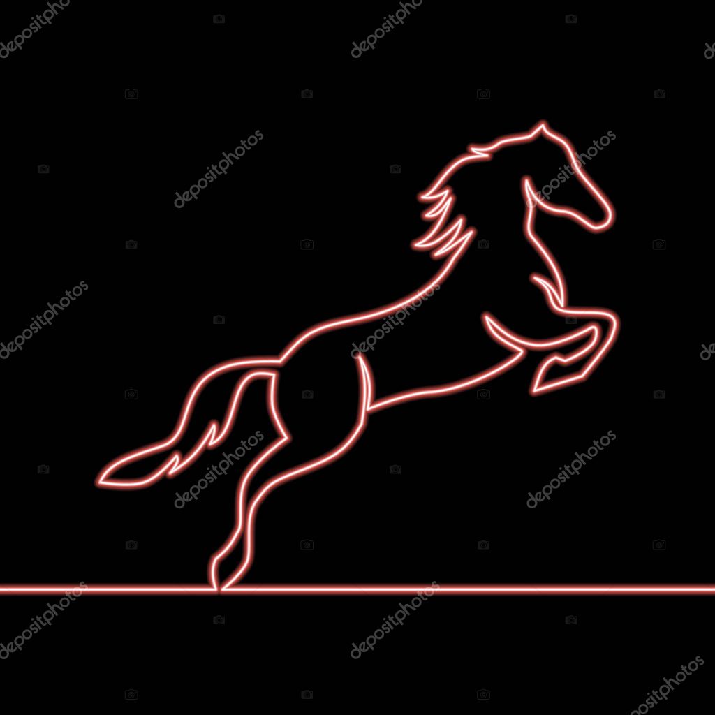 Single continuous line drawing Horse Logo Animal neon glow vector illustration concept