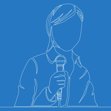 Sürekli çizgi çizimi kadın mikrofon tutan