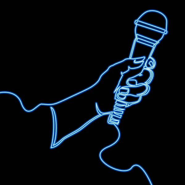 Folytonos vonalas mikrofon karaoke neon koncepció — Stock Vector